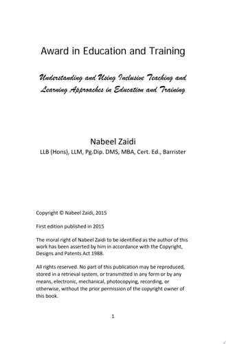 Award in Education and Training: Understanding and Using Inclusive Teaching and Learning Approaches in Education and Training