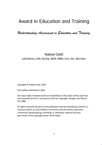 Award in Education and Training: Understanding Assessment in Education and Training