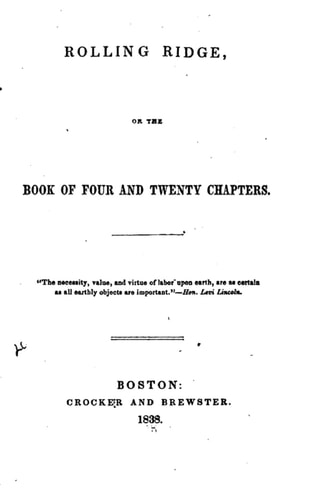 Rolling Ridge, Or, The Book of Four and Twenty Chapters