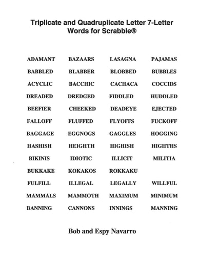 Triplicate and Quadruplicate Letter 7-Letter Words for Scrabble