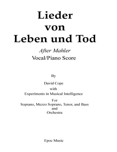 Lieder Von Leben und Tod (after Mahler Vocal/piano Score)