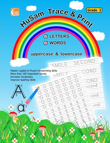 HuSam Trace and Print LETTERS, WORDS ( Uppercase and Lowercase ) ( Grade 2 ) ( Handwriting Tracing Printing Alphabet Practice Workbook )