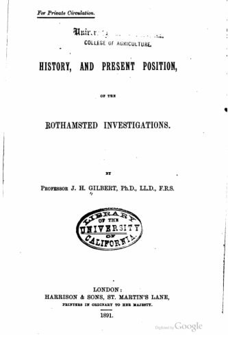 History, and Present Position, of the Rothamsted Investigations