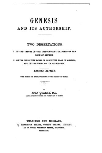 Genesis and Its Authorship, Two Dissertations