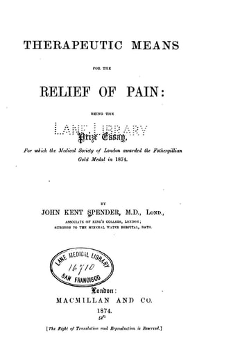 Therapeutic Means for the Relief of Pain