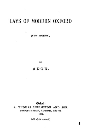 Lays of Modern Oxford