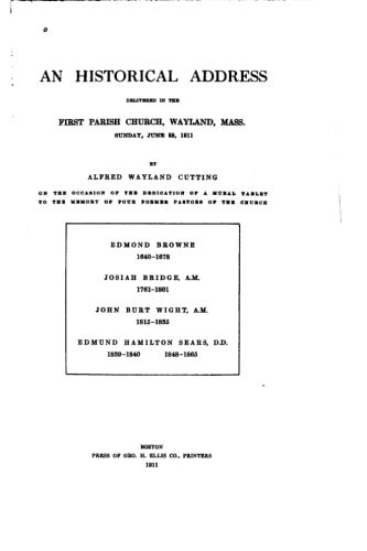 An Historical Address Delivered in the First Parish Church, Wayland, Mass