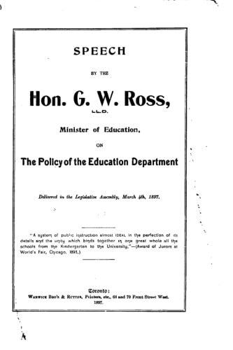 Speech by the Hon. G. W. Ross