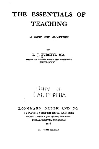 The Essentials of Teaching, a Book for Amateurs