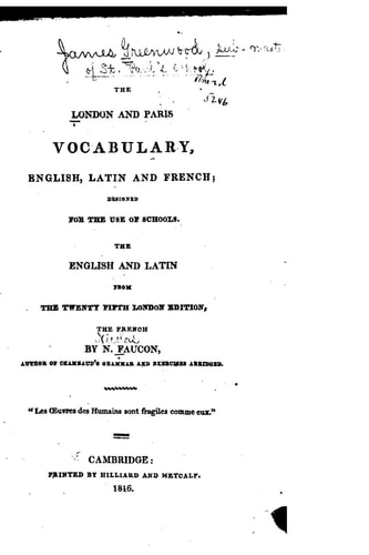 The London and Paris Vocabulary, English, Latin and French