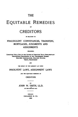 The Equitable Remedies of Creditors in Relation to Fraudulent Conveyances