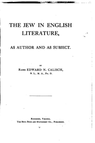The Jew in English Literature, As Author and As Subject