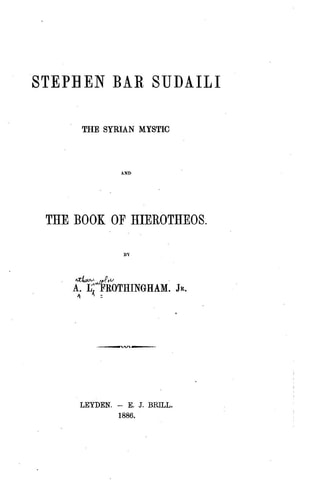 Stephen Bar Sudaili, the Syrian Mystic, and the Book of Hierotheos
