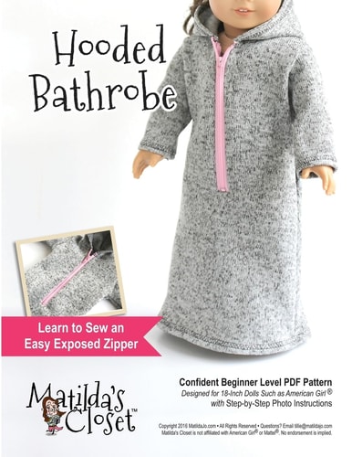 Hooded Bathrobe Confident Beginner-Level Sewing Pattern for 18-Inch Dolls