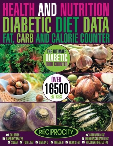 Health and Nutrition, Diabetic Diet Data, Fat, Carb and Calorie Counter Government Data Count Essential for Diabetics on Calories, Carbohydrate, Sugar Counting, Protein, Fibre, Saturated, Mono Unsaturated, Poly Unsaturated, Omega 3 and Omega 6 Fat Breakdo
