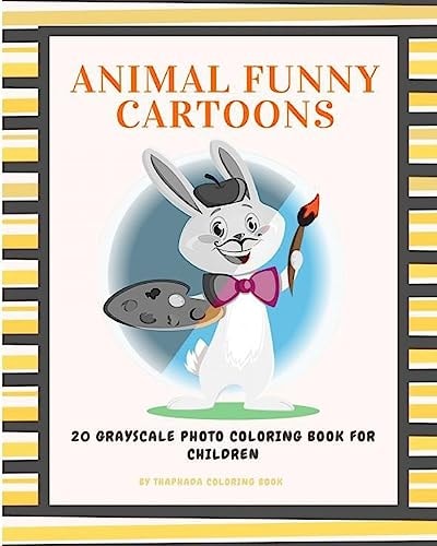 Animal Funny Cartoons 20 Grayscale Photo Coloring Book for Children