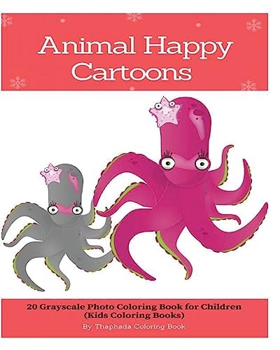 Animal Happy Cartoons 20 Grayscale Photo Coloring Book for Children (Kids Coloring Books)