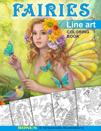 Fairies. Line Art Coloring Book Coloring Book for Adults