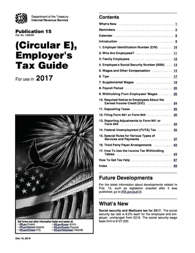 Employer's Tax Guide: Publication 15 (Circular E) For Use In 2017