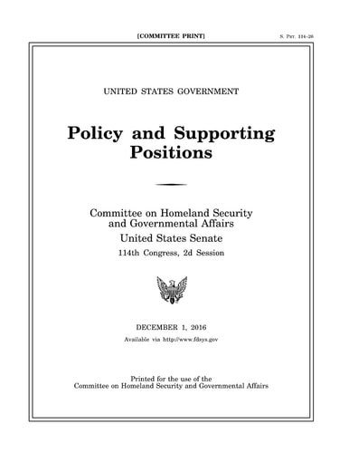 United States Government Policy and Supporting Positions, December 1, 2016 (Plum Book)