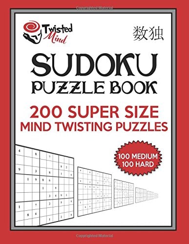Twisted Mind Sudoku Puzzle Book, 200 Super Size Mind Twisting Puzzles, 100 Medium and 100 Hard One Gigantic Puzzle Per Letter Size Page