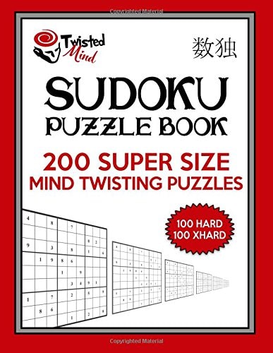 Twisted Mind Sudoku Puzzle Book, 200 Super Size Mind Twisting Puzzles, 100 Hard and 100 Extra Hard One Gigantic Puzzle Per Letter Size Page