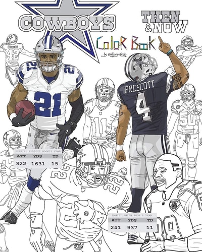 Ezekiel Elliott and the Dallas Cowboys: Then and Now The Ultimate Football Coloring, Activity and Stats Book for Adults and Kids