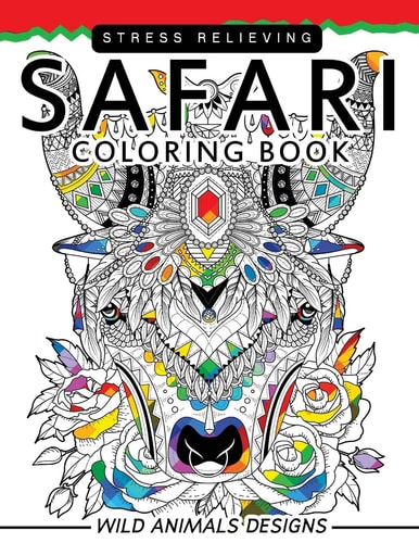 Safari Coloring Books Wild Animals Flowers Mandala and Doodle Pattern