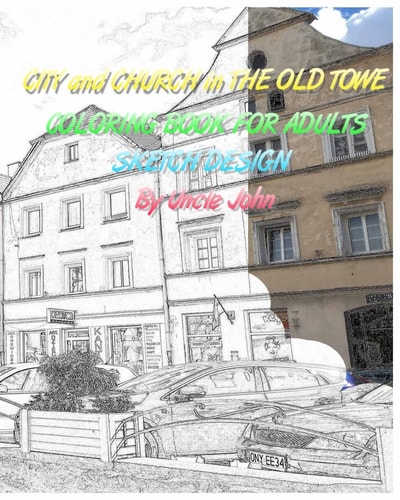 CITY and CHURCH in the OLD TOWE Coloring Book for Adults Sketch Design