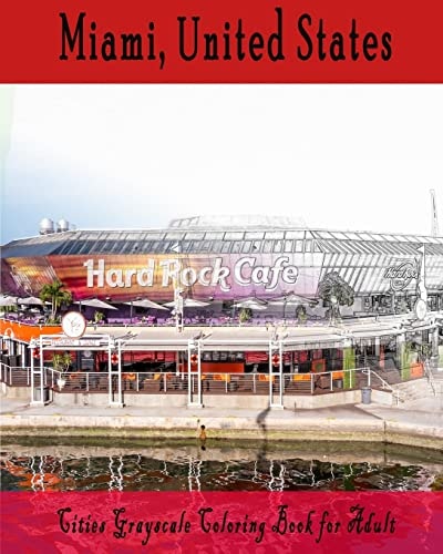 Cities Grayscale Coloring Book for Adult Miami, USA Grayscale Coloring Book