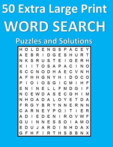 50 Extra Large Print Word Search Puzzles and Solutions Clear and Easy to See
