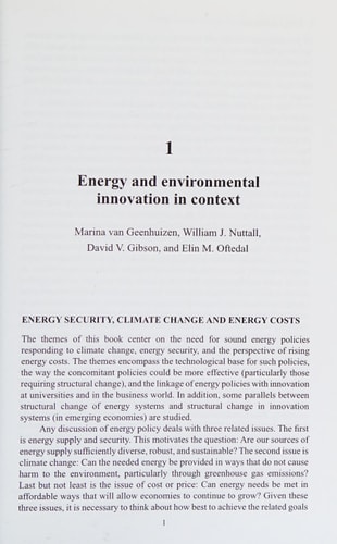 Energy and Innovation Structural Change and Policy Implications