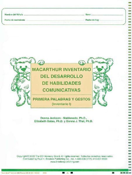 MacArthur Inventario del Desarrollo de Habilidades Comunicativas (Inventario): Inventario I: Primeras Palabras Y Gestos