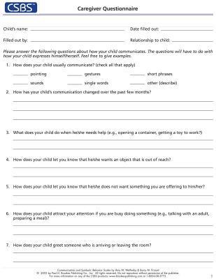 Communication and Symbolic Behavior Scales (Csbs), Normed Edition, Record Forms and Caregiver Questionnaires