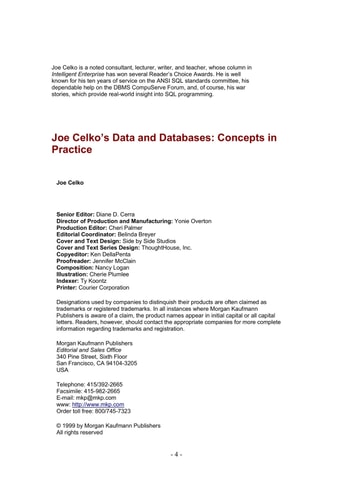 Joe Celko's Data and Databases Concepts in Practice