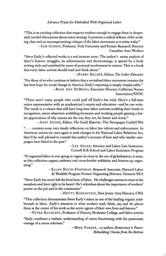 Embedded with Organized Labor Journalistic Reflections on the Class War at Home
