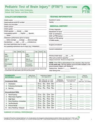 Pediatric Test of Brain Injury(tm) (Ptbi(tm) ) Test Form