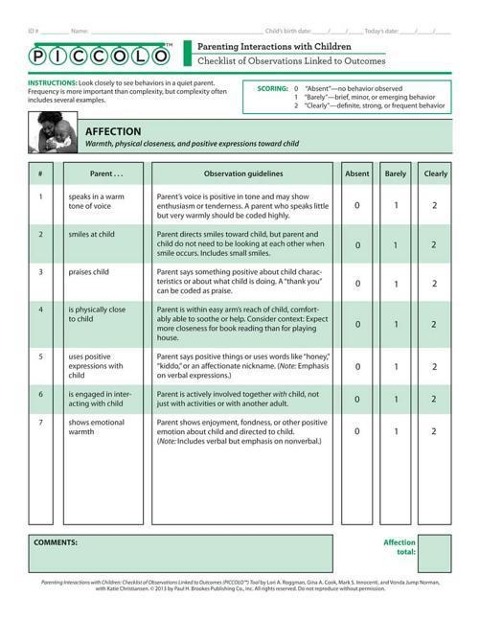 Parenting Interactions with Children: Checklist of Observations Linked to Outcomes (Piccolo(tm)) Tool