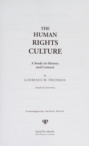 The Human Rights Culture A Study in History and Context