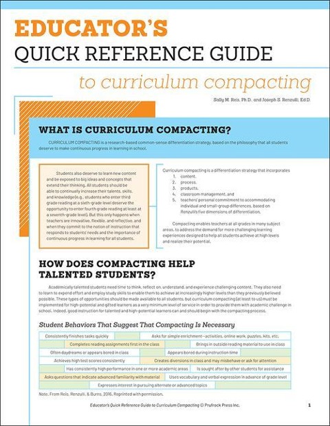 Educators Quick Reference Guide to Curriculum Compacting