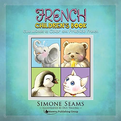 French Children's Book Cute Animals to Color and Practice French