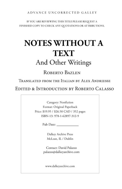 Notes Without a Text and Other Writings