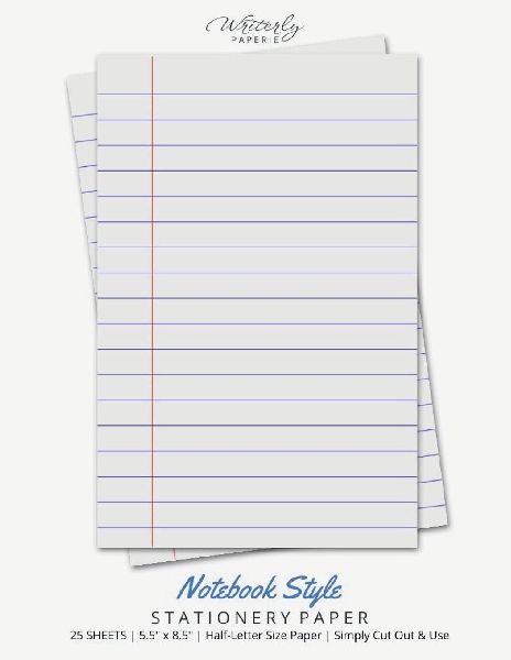 Notebook Style Stationery Paper: Half Letter Size Paper, Note Taking Style, Letter Writing Paper, 25-sheets