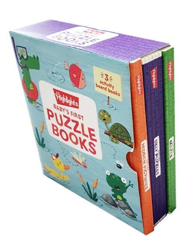 Baby's First Puzzle Books Interactive Board Books for Babies and Toddlers, 3 Fun Activity Books with Foam Puzzle Pieces, Mazes, Silly Scenes for Play Time