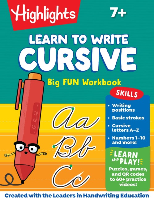 Learn to Write Cursive Big Fun Workbook: 110-Page Cursive Handwriting Workbook, Step-By-Step Instructions for Cursive Writing Practice, Learn Cursive for Kids 7-9