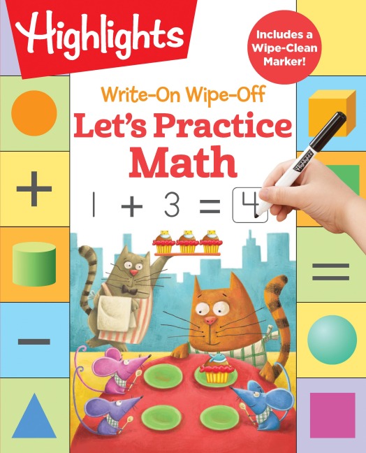 Write-On Wipe-Off Let's Practice Math: Dry Erase Kids Math Workbook Ages 5-7, Write and Wipe Clean Math Practice with Hidden Pictures Puzzles, Counting, Addition, Subtraction, Shape Recognition