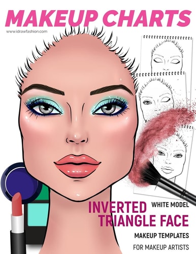 Makeup Charts - Face Charts for Makeup Artists White Model - INVERTED TRIANGLE Face Shape
