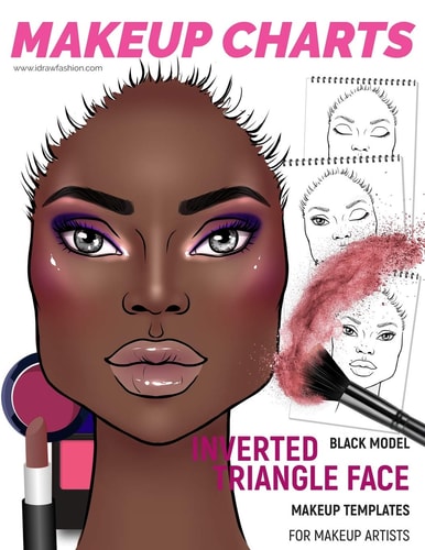 Makeup Charts - Face Charts for Makeup Artists Black Model - INVERTED TRIANGLE Face Shape