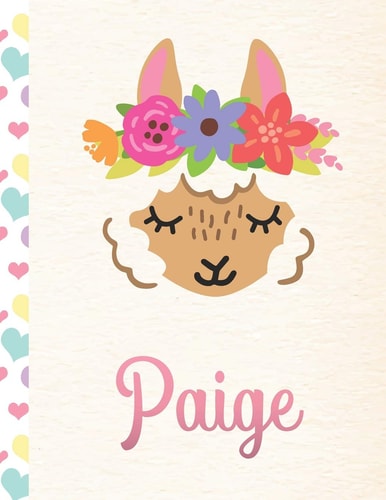 Paige Personalized Llama Primary Handwriting Notebook For Girls With Pink Name - Dotted Midline Handwriting Practice Paper - Kindergarten to Early Childhood - Grades K-2 Composition School Exercise Book