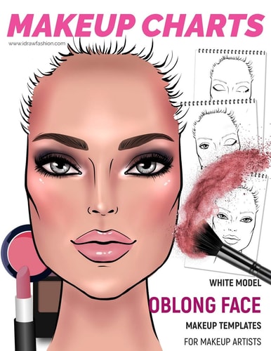 Makeup Charts - Face Charts for Makeup Artists White Model - OBLONG Face Shape